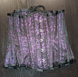 20 inch Steel-boned Underbust corset purple and black brocade waist cincher